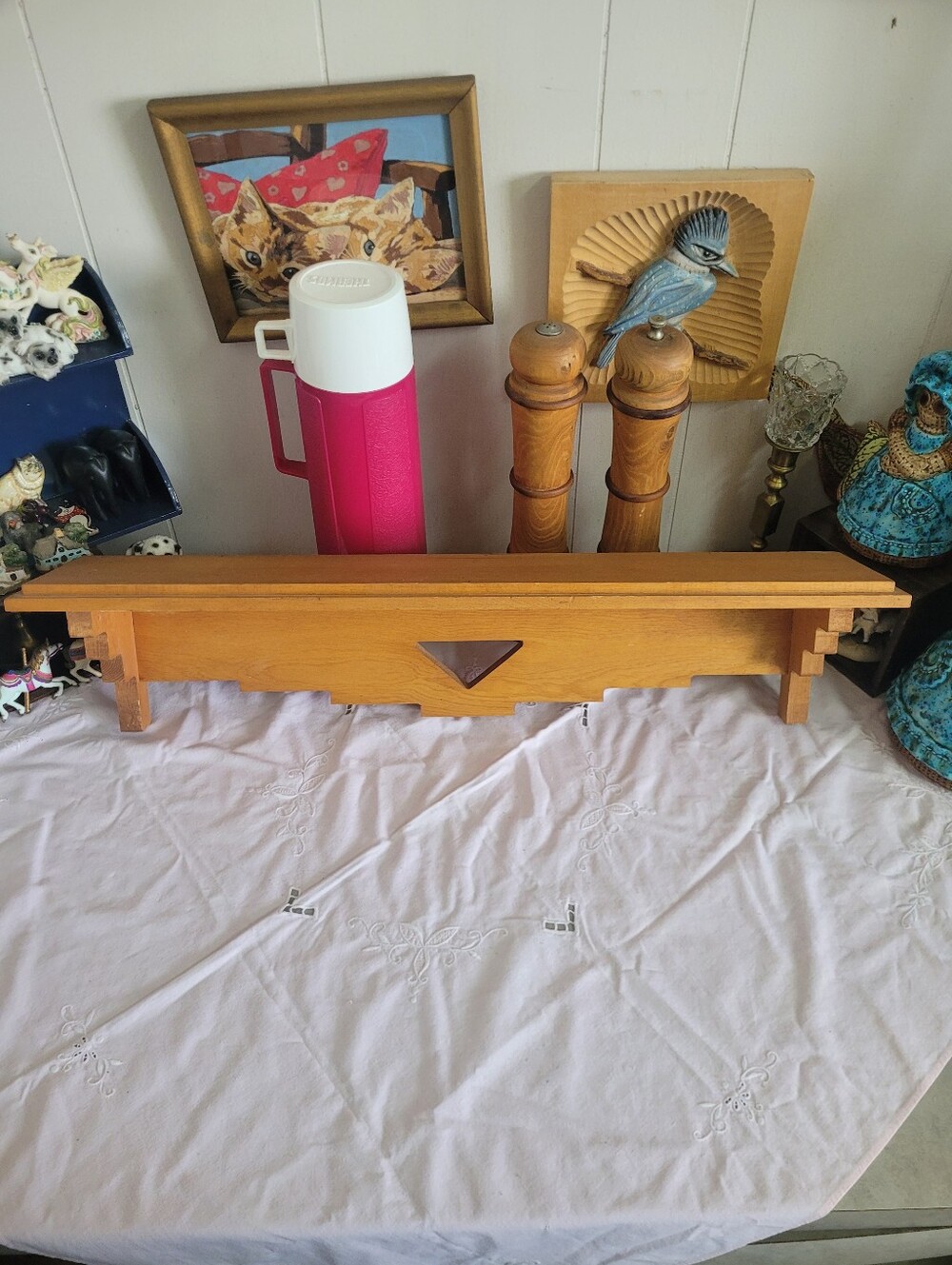 Solid Wood Wall Shelf with Decorative Inlay - Honey Oak Vintage Navjo Southwest